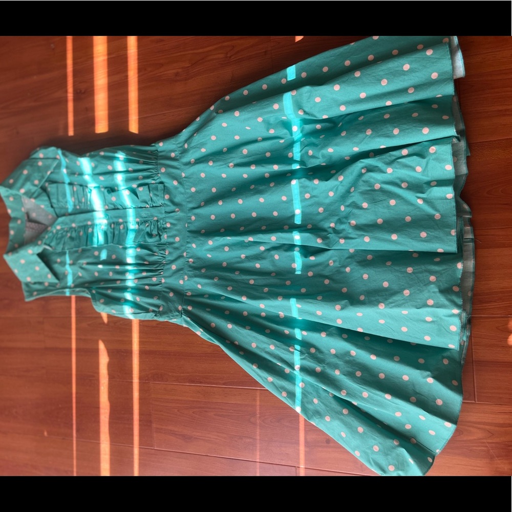 girls rwish teal polkadot dress